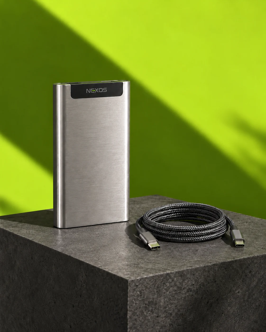 NEXOS silver power bank campaign concept